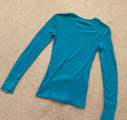Arizona Jeans Long Sleeve T-Shirt Small 100% Cotton Stretchy Soft Teal Blue EUC