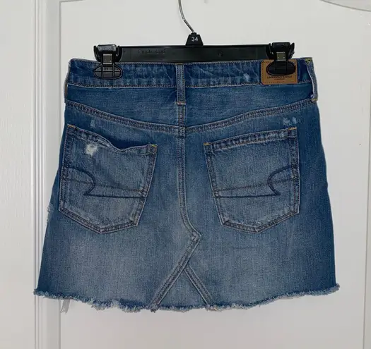 American Eagle Light Wash Distressed Mini Skirt