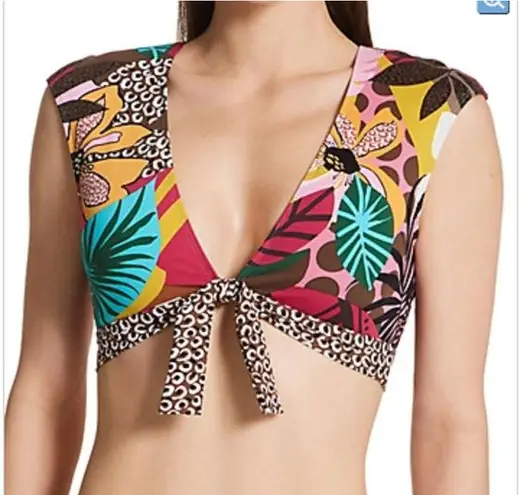 Bleu Rod Beattie  Run Wild Tie Front Cap Sleeve Swim Bikini Crop Top Multi NWT 8