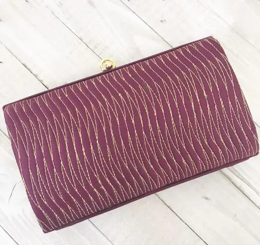 Structured Maroon Purple Shimmer Thread Structured Clutch Bag