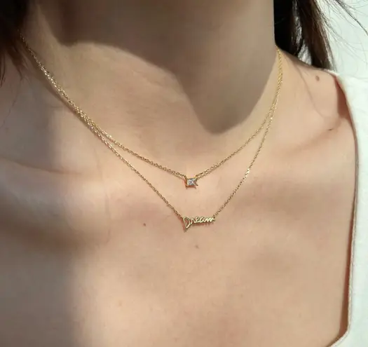 Boutique 14k gold plated over silver double chain and pendants necklace dream minimalist 925 Sterling silver