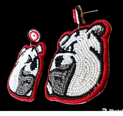 Bulldog Earrings UGA Dawgs University of Georgia Beaded Dangle Post New …