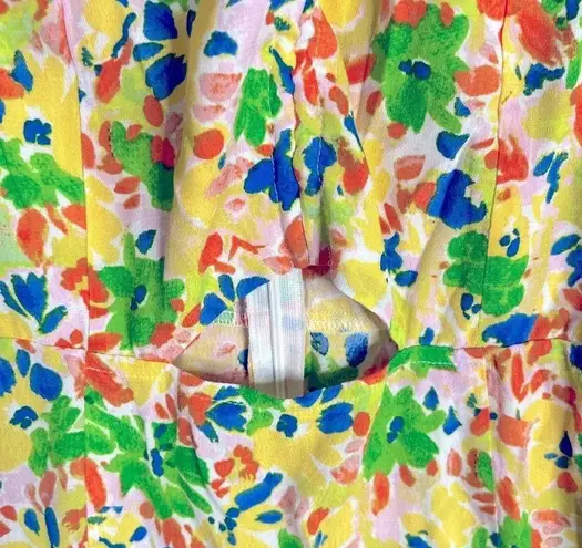 Sky to Moon Floral Print Sun Dress Spaghetti Strap Front Slits NEW Size M Yellow Size M