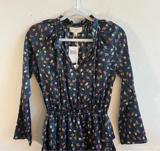 Julie Brown Dress Joanne Mini Floral Print Tie Neck Tiered Hem Wanderlust XS NWT