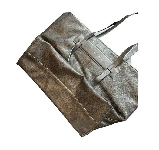 Tahari Black Leather Tote Bag With Double Handles & Front Pocket