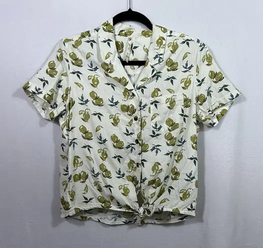 Kuhl Elsie Short Sleeve Button Up Tie Front Ivory Lemon Shirt Top Women's Size S