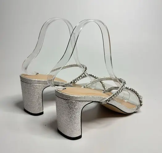 FARYL by Farylrobin Alexandra Metallic Rhinestone Embellished Heels in Silver Size 8.5