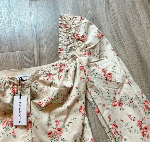 We Wore What Floral Ruched Long Sleeve Crop Top Square Neck Size L NWT