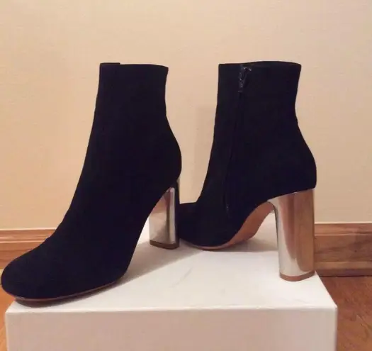 CELINE Old BAM BAM black suede leather ankle boots silver heel Sz 9.5 Brand New