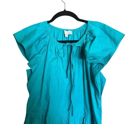 PINCH Midi Tiered Ruffle Dress Womens Small Blue Cotton Sundress