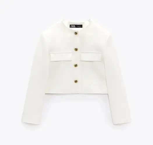 ZARA blazer jacket textured double breasted white golden buttons office casual