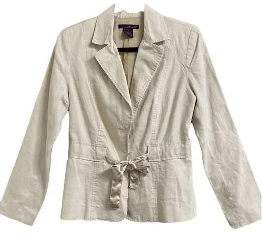 Willi Smith Khaki Linen Tie Waist Tailored Blazer 4