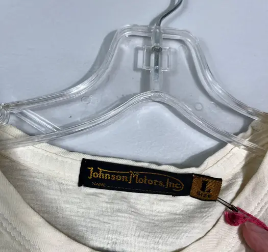 Johnson Motors Women's Cream Fitted Baby Tee NWT Bikercore Biker Large L Racing