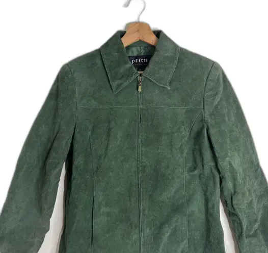 Pritti Suede Jacket Womens Medium Green Genuine Leather Full Zip Classic Lined