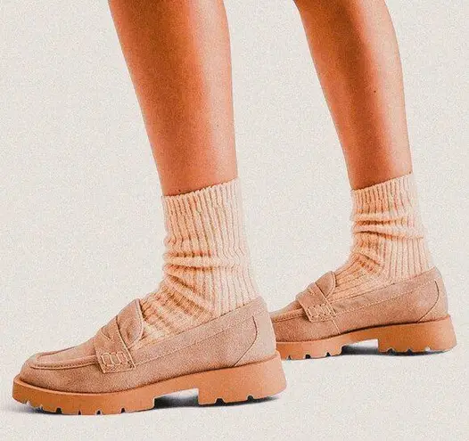 Dulce Vita Chunky Academia preppy lug sole Elias Dune Suede almond Toe Loafer 11 Tan