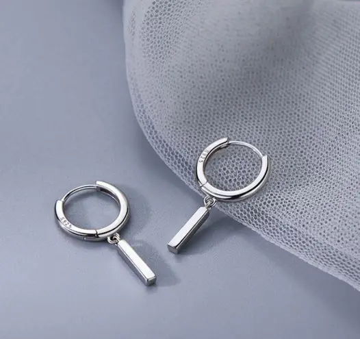 925 Silver Plated Unisex Hip Hop Dangle Drop Earrings for Men Women