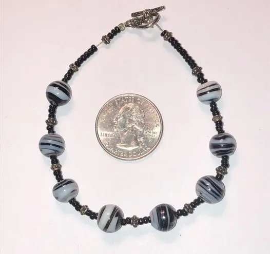 Black Brown White Glass Seed Bead Beaded Boho Bracelet