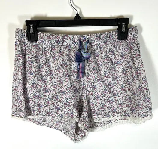 Jane & Bleecker Floral Crochet Trim Sleep Shorts Women's Size Medium Cotton
