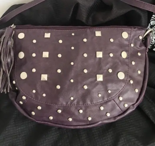 Studded Purse with Tassel, Purple, Silver