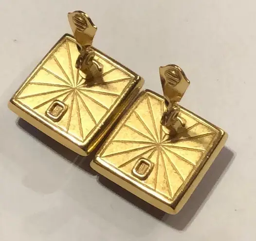 YSL Yves Saint Laurent Iridescent Red Pink Gold Tone Earrings