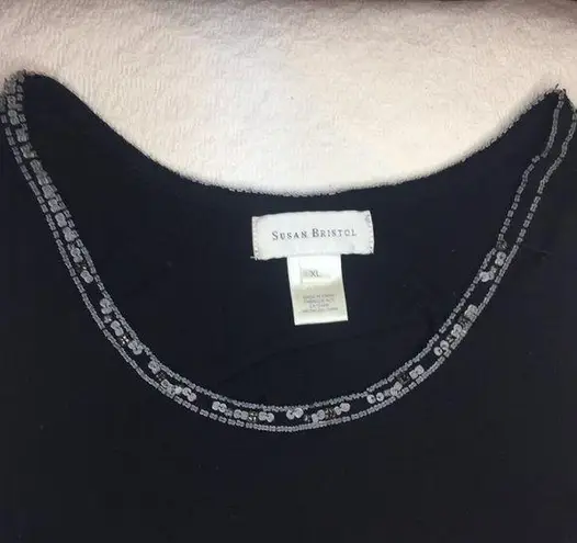 Susan Bristol Tank Top Women XL Black Rayon SEE MISSING BEADS IN PIC 1