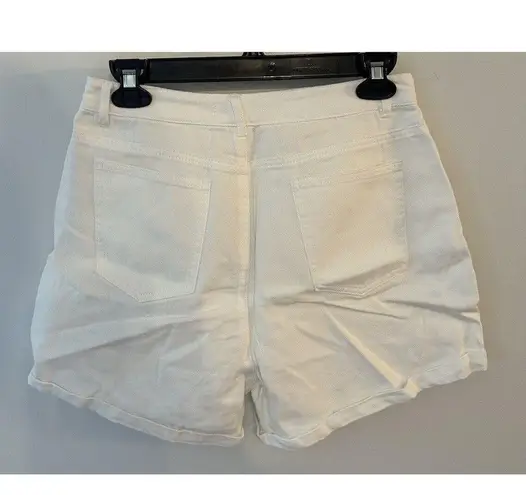 Cloud Ten White Denim Rhinestone Fringe Cuffed High Waisted Shorts Large NEW