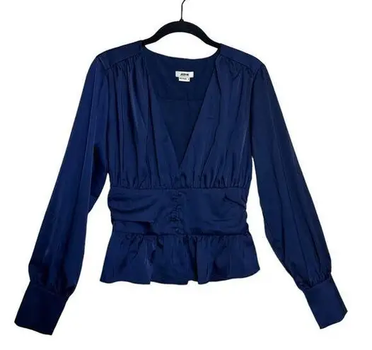 Jason Wu NWT Navy Satin Long Sleeve Corset Waist Blouse size Medium