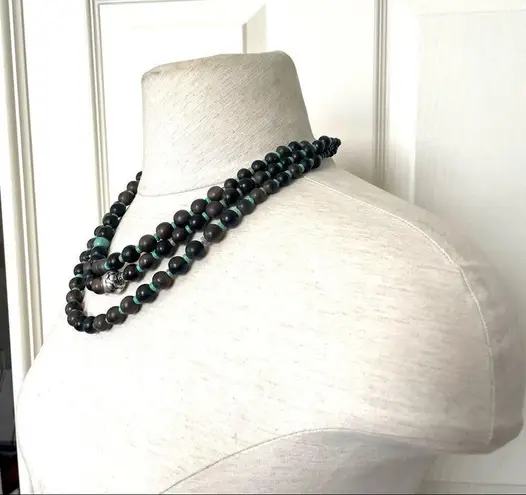 Coldwater Creek triple strand wood bead and turquoise necklace