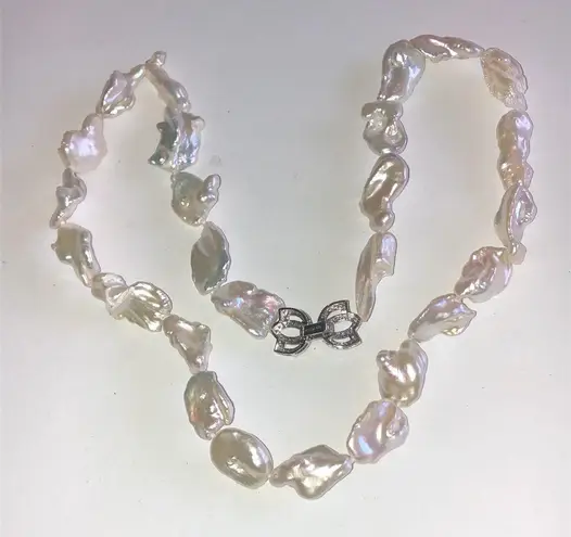 White Cultured Keshi Freshwater Pearl White Zircon Rhodium Over Sterling Silver