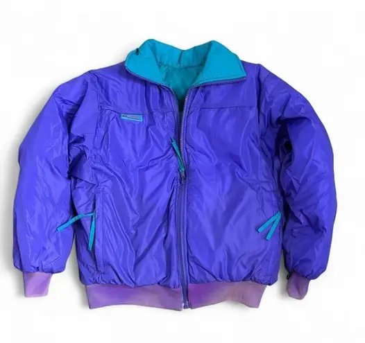 Columbia 90s Sz M Women's Puffer Ski Jacket Reversible Purple/Teal Radial Sleeve Purple Size M