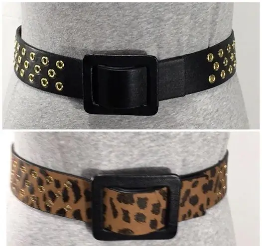 Animal Print Reversible Belt, Black, Gold Toned Black