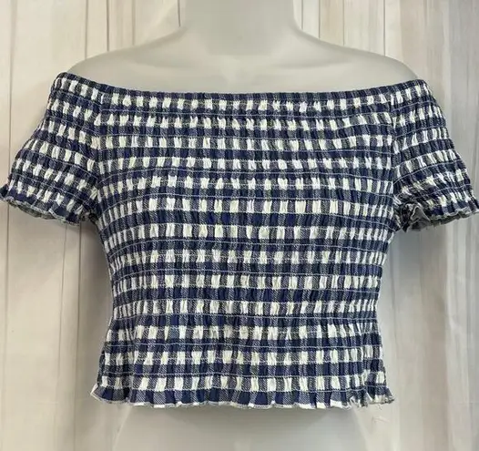 Arizona Jeans Arizona Jean Co. Navy Gingham Smocked Crop Top Size L