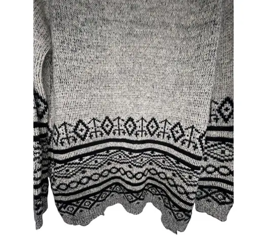 Dreamers Grey And Black Fair Isle Aztec Open Knit Cardigan Sweater