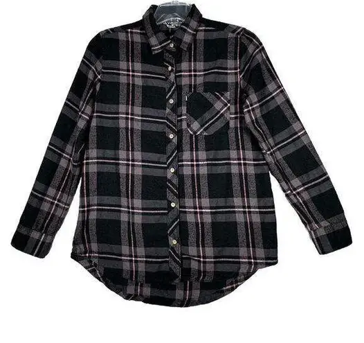 Tentree Shirt Women Medium Gray Purple Plaid Flannel Hiking Outdoors Punk Grunge