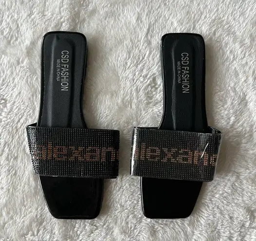 black bling bling rhinestone sandals 7.5