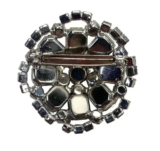 Vintage 2" Dome Silver Tone Clear Rhinestone Brooch