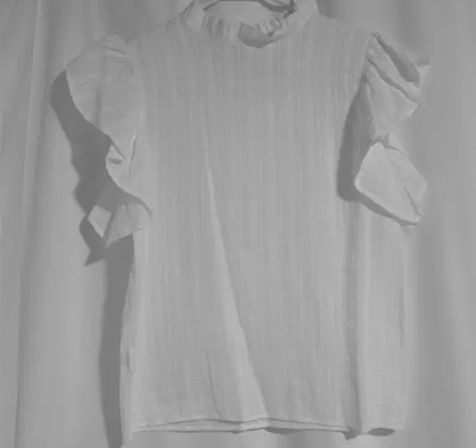 White Ruffle Blouse High Neck Flutter Sleeve Shirt Size XS petite thumbnail 1