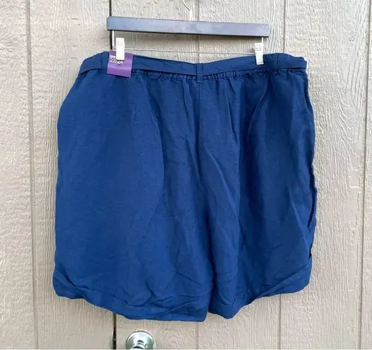 Lane Bryant NWT  Womens Shorts Navy Blue Belted Linen Blend Plus Size 22 24