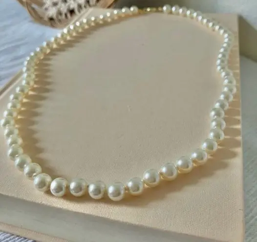 Hand Knotted Apricot Pearl Necklace Vintage “Juno” Classic Elegant Feminine Layering Iridescent White