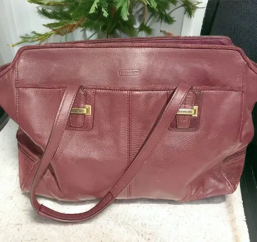 Coach  Taylor Red Leather Alexis Carryall Bordeaux Shoulder Bag Tote 25205 Gold - Image 1