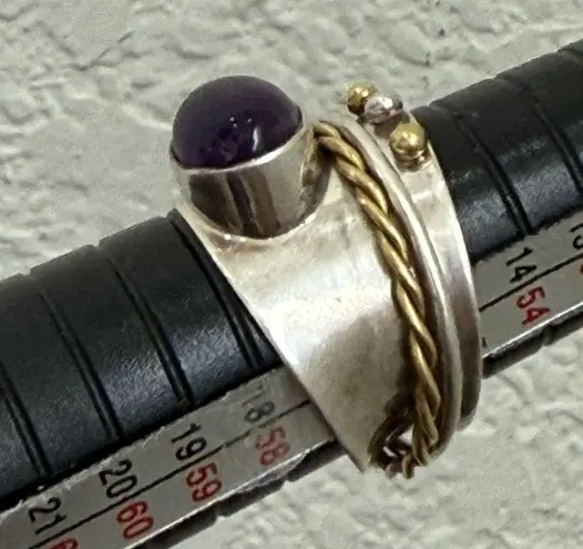 Vintage Handcrafted 925 Sterling Silver Amethyst Spinner Ring Size 8 7g.