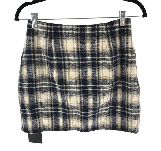 Scacto Flannel Mini Skirt Lined Plaid Beige Navy Blue S