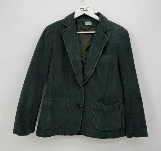 Vintage Green Ribbed Corduroy Cotton Blazer Jacket Women Size 14