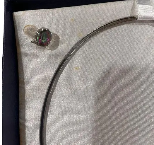 Silver necklace and studded earrings mystic quartz set never worn but tarnished