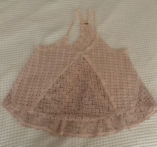 Free People  | Pink Racerback Crochet Knit Top XS