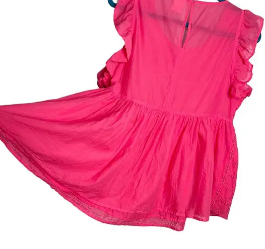 Jasmine & Ginger Pink Ruffle Sleeve Eyelet Babydoll Blouse