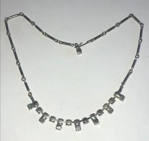 Vintage Silver Tone CZ Rhinestone Boho Bling Choker Necklace