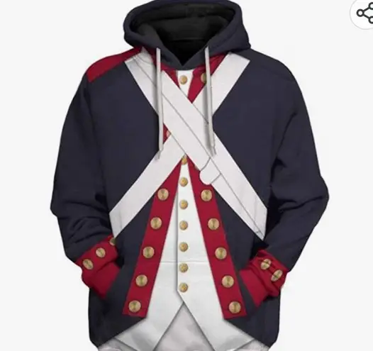Historical Hoodie Revolutionary War Uniform Costume Cosplay Halloween History Blue Size undefined