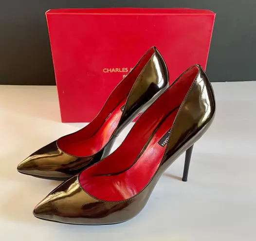 Charles Jourdan Charles Jordan Paris "Bridget" Classic Black Burgundy Iridescent Patent Pump New
