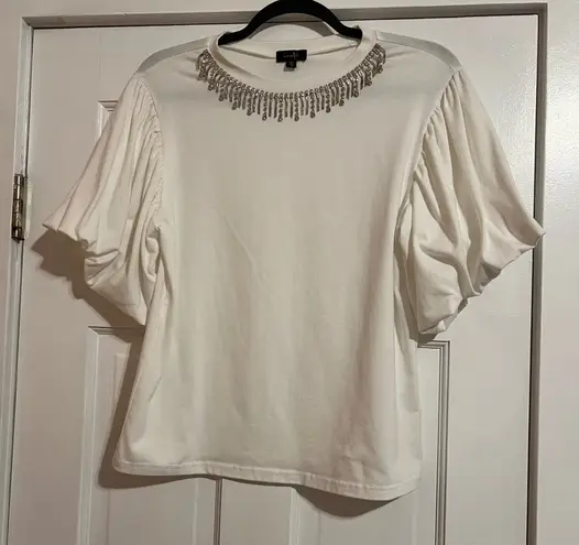 On Twelfth #172 RHINESTONE EMBELLISHED PUFF SLEEVE BLOUSE TOP SIZE MEDIUM